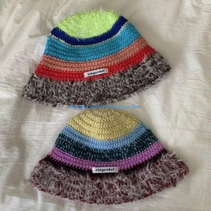 

E56A Handmade Women Hat Y2K Girl Bucket Cap Pilling Resistant Beanie Hat Female Selfie Panama Lovely Fishing Hat WinterCap