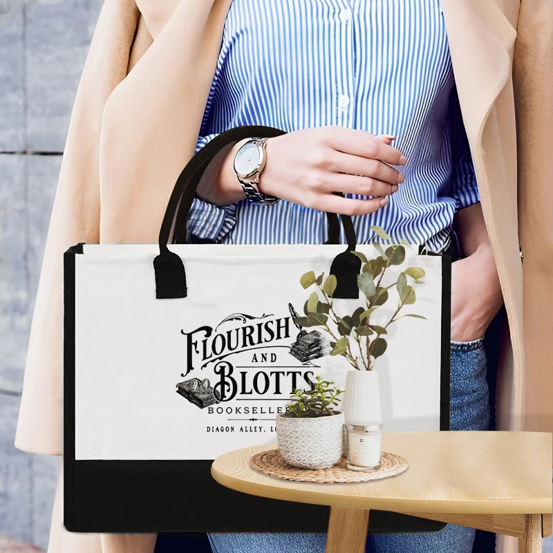 Flourish Blotts Printed Tote Bag Organizer Large Capacity Storage Shoulder Bag Lunch Box New Travel Handbag Gift for Book Lovers