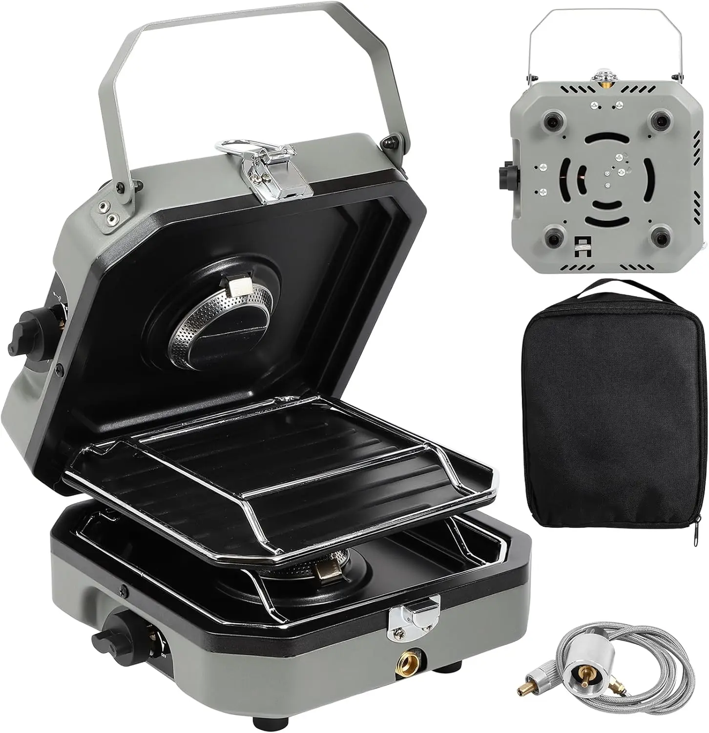 

2-Burner Foldable Camping Stove with Griddle & Carrying Bag, 16000 BTU Propane Stove, Adjustable Burners, Piezo Ignition, Portab