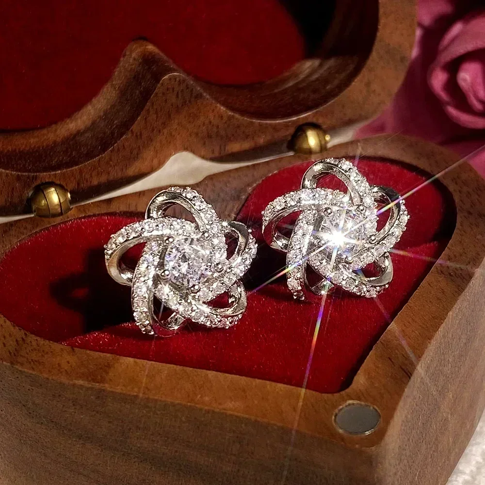 2025 New Cross Pentagram Zircon Earrings, High End Flowers, Small Fragrance Style, Wind Wrapping, Versatile Jewelry Accessories