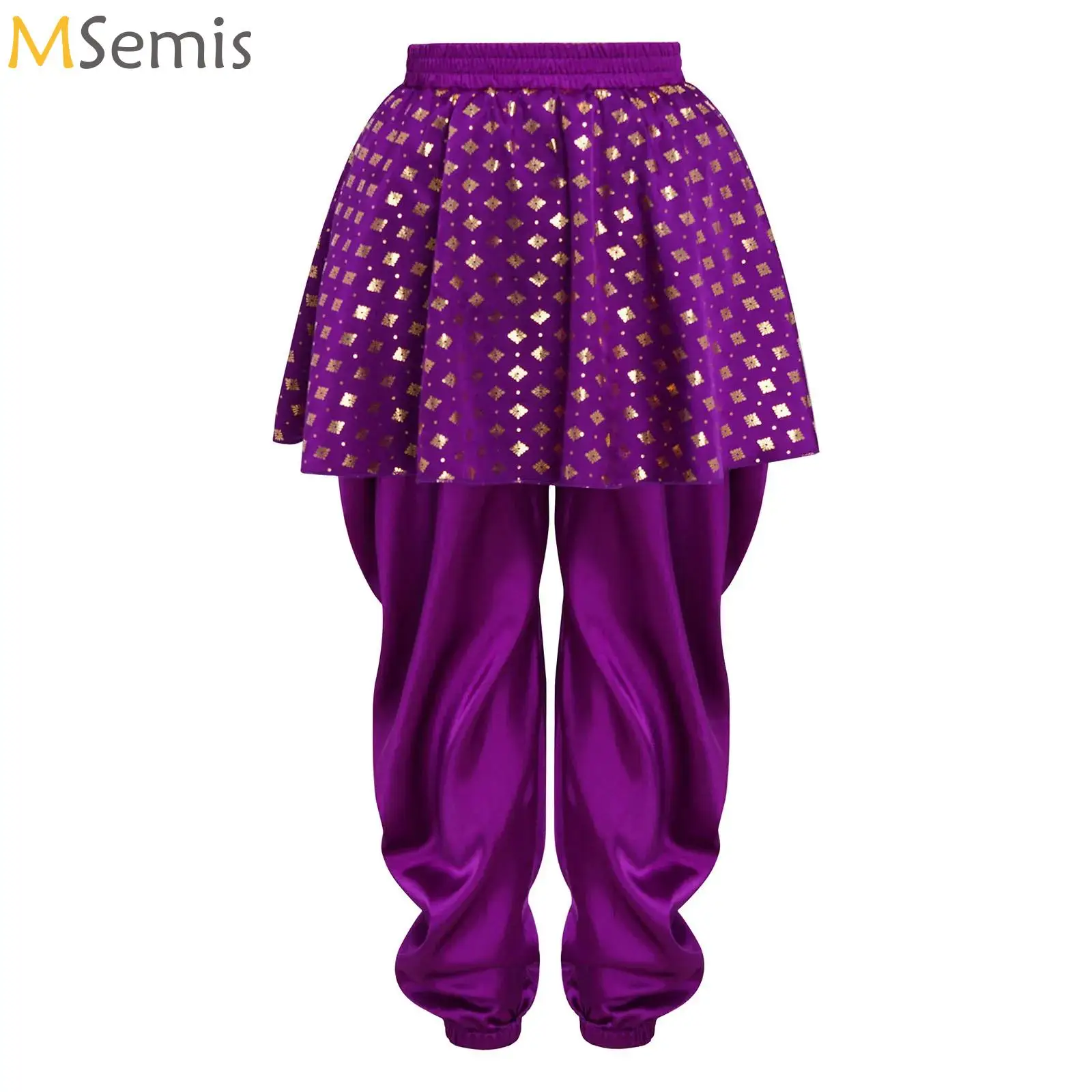 

Modern Dance Wear for Girls Kids Metallic Floral Print Split Peplum Pants Contemporary Dance Stage Performance Show Costume