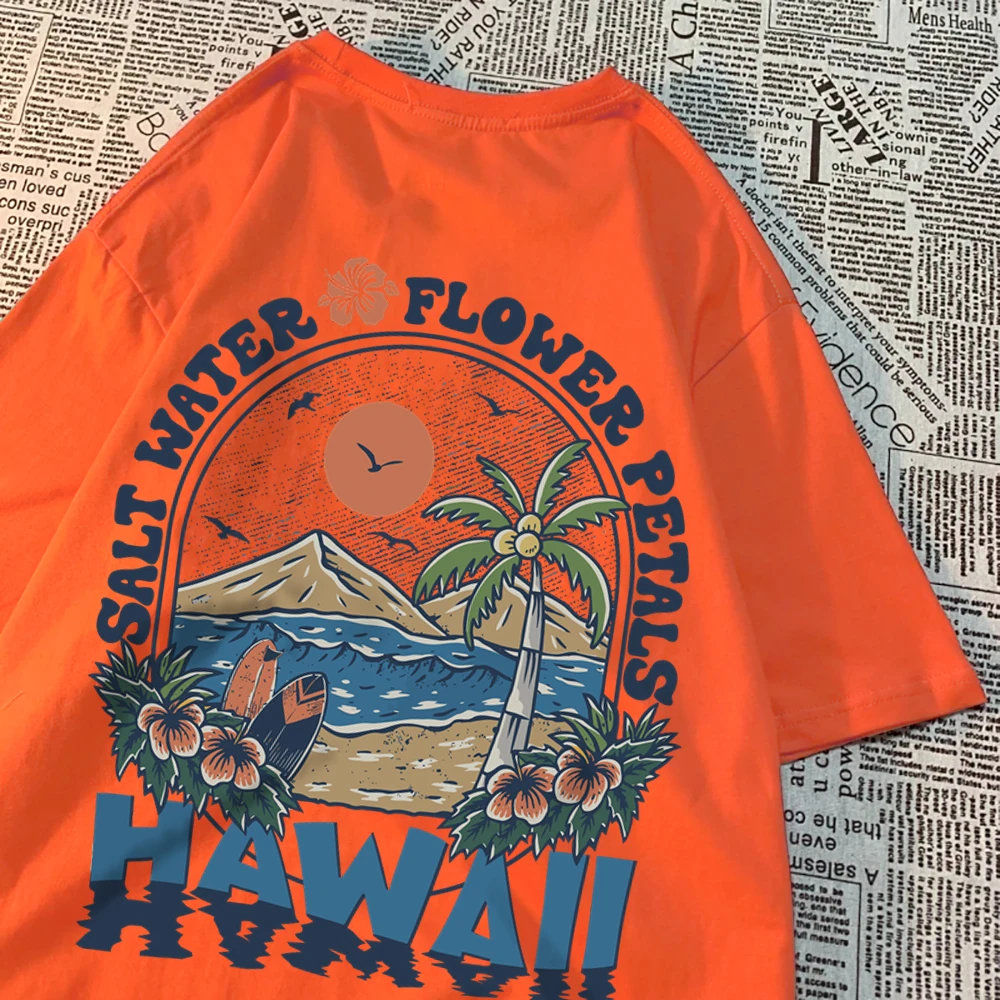 Salt Water Flower Petals Hawaii print Tshirts Women Casual Sweat T Shirts Casual Cotton Tee Clothes Hip Hop Oversize Tops Couple