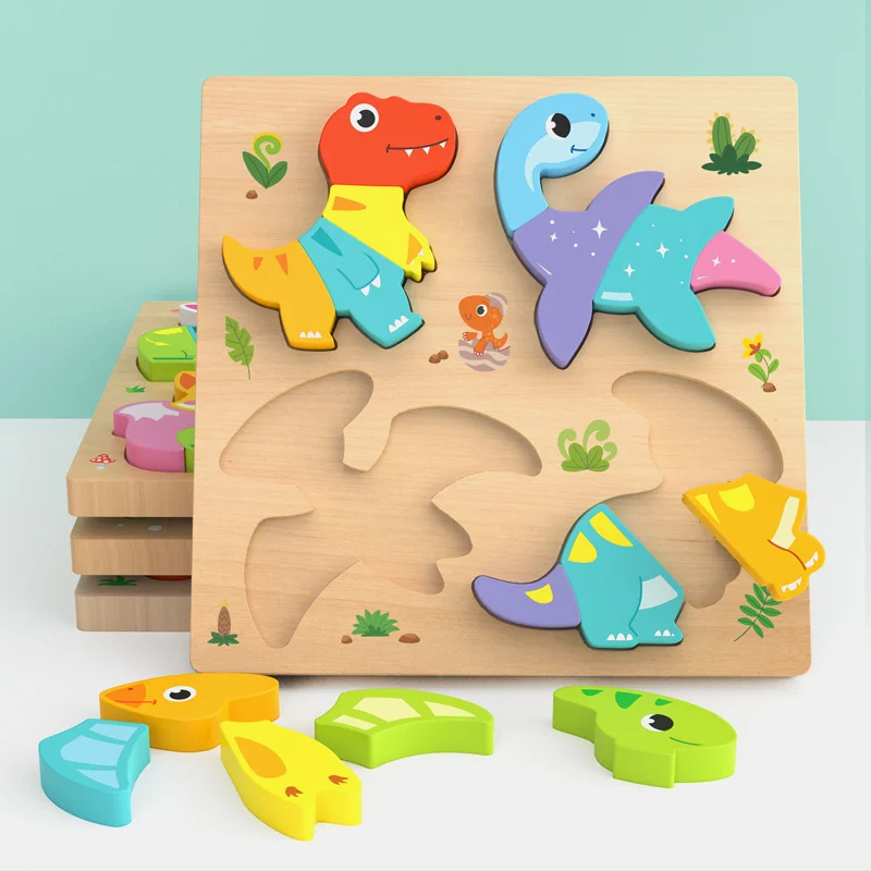 4-in-1 Wood Puzzle Cartoon 3D Animals Cognitive Jigsaw Puzzle Portable Safe Early Learning Puzzle Set Children Educational Toys
