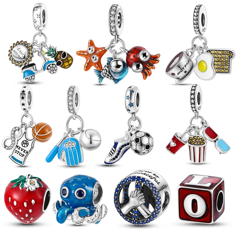 

Горячая Распродажа, серебро 925, подходит для оригинального браслета 3 мм, серебро 925 пробы, осьминог, морская звезда, подвески, бусины, очарова...