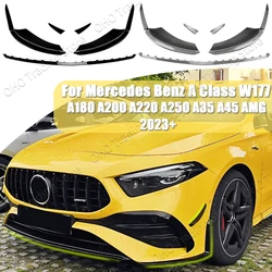 Front Bumper Spoiler Splitter Trim For Mercedes Benz A Class W177 A180 A200 A35 A45 AMG 2023+ Glossy Black Exterior Accessories
