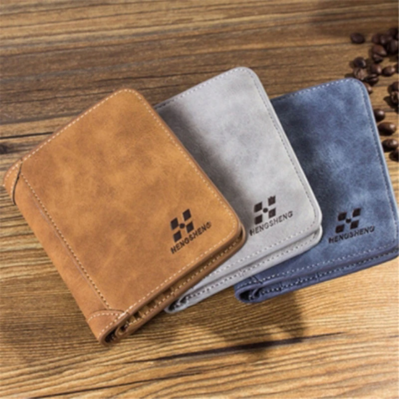 New Men's Wallet Short Frosted Leather Wallet Retro Three Fold Vertical Wallet Youth Korean Multi-card Wallet 2024 Men Fashion