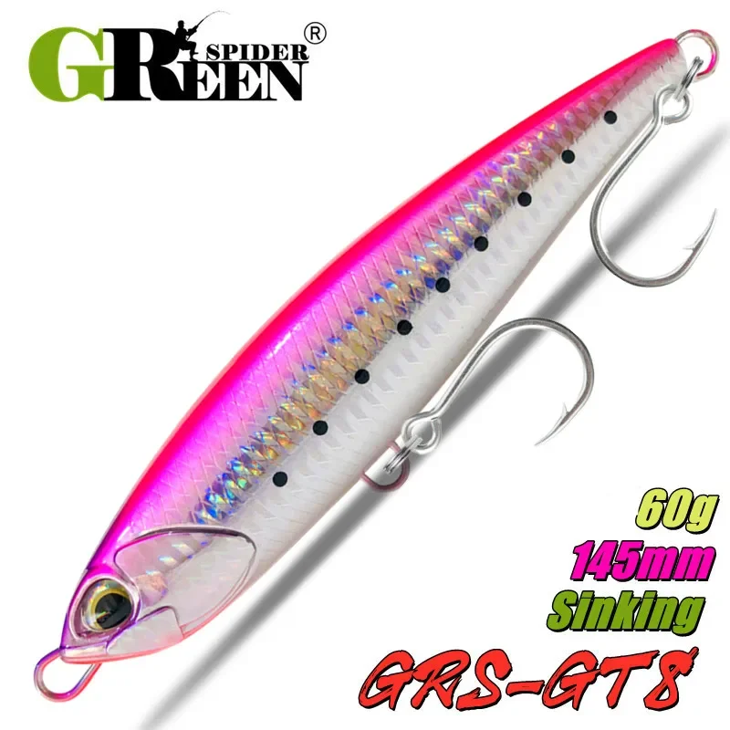 GREENSPIDER 145mm 60g Sea Fishing Lures Sinking Boat Trolling Big Pencil Artificial Bait for GT Sea Bass Fishing Lure