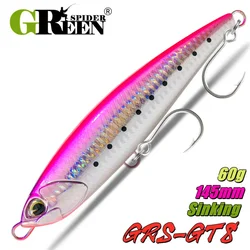 GREENSPIDER 145mm 60g Sea Fishing Lures Sinking Boat Trolling Big Pencil Artificial Bait for GT Sea Bass Fishing Lure