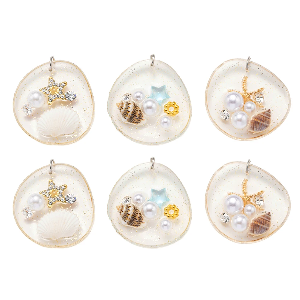 

2Pcs Pearl Starfish Shell Water Ripple Irregular Resin Pendant For DIY Jewelry Making Earrings Necklaces Bracelets Accessories