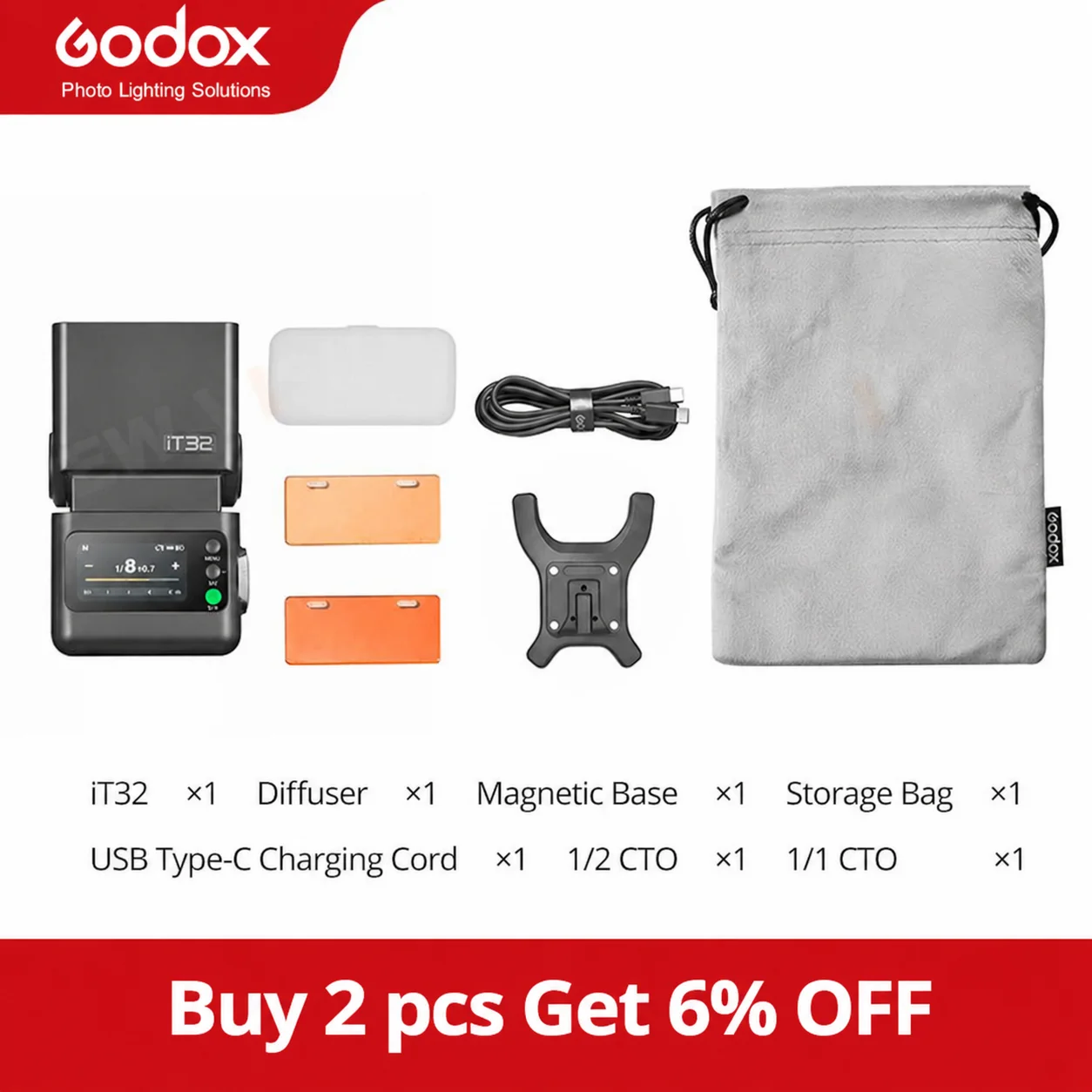 Godox iT32 X5 TTL Camera Flash Magnetic Mount Speedlite Wireless Trigger For Sony Canon Nikon Fuji Olympus Camera Photography