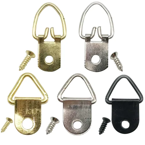 Imagen 1 del producto 25 uds triángulo dorado plata negro anillo en D colgante pintura al óleo espejo cuadro colgador arte trabajo foto gancho de pared con tornillo