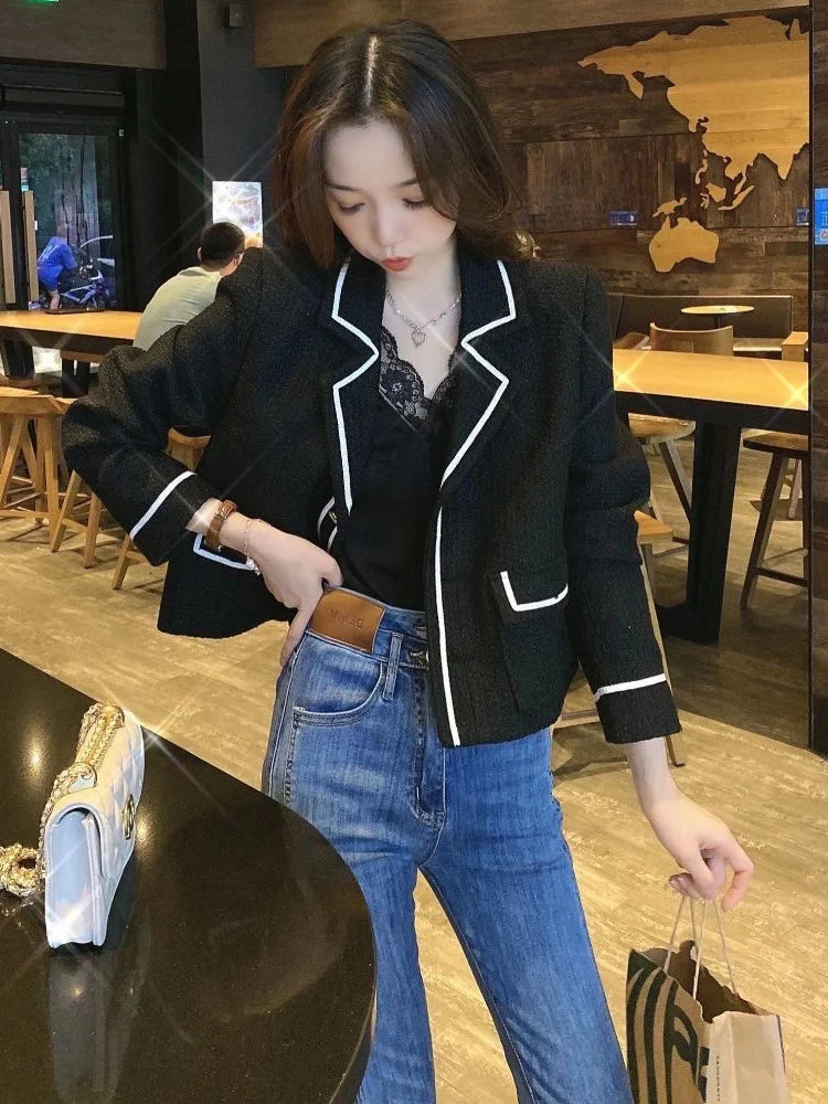 Women Blazer Casual Fashion Korean Vintage Elegant All-match Simple Soft Single-breasted Long Sleeve Street Office Lady Tops