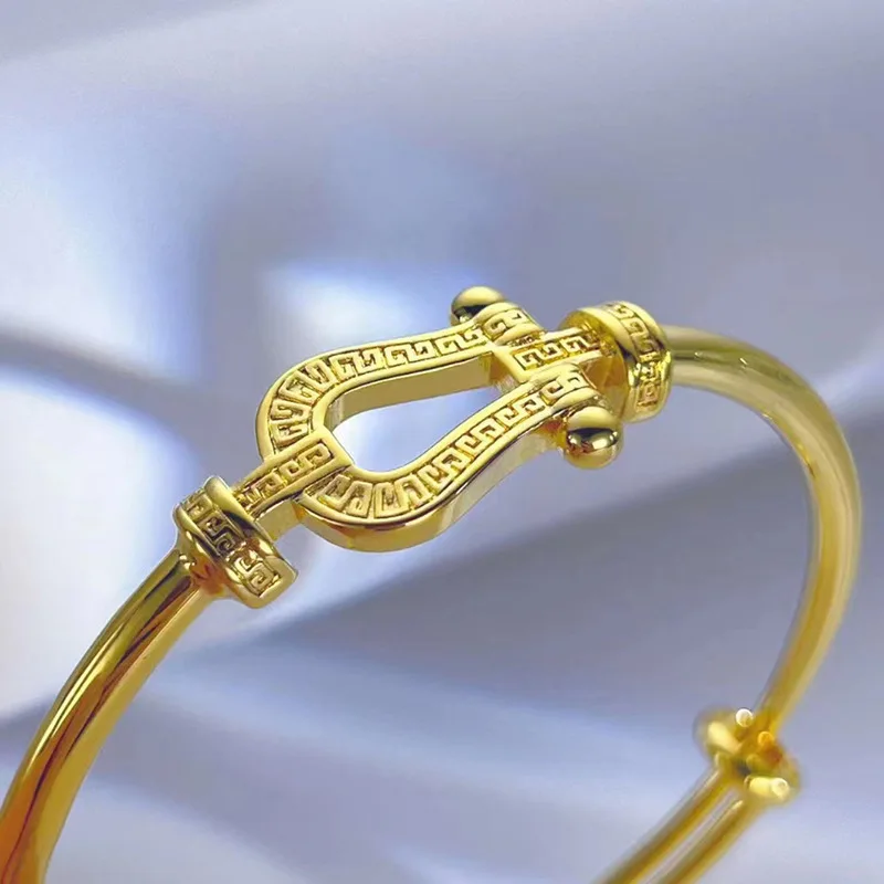 9999 Horseshoe Push Pull Bracelet 24K Real Gold Women's Edition, Small niche Pattern Bracelet, Trendy Ins Bracelet