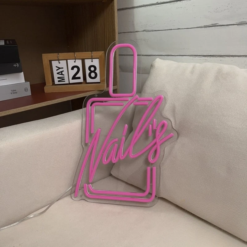 Nails Neon Sign LED Lights Nail Polish Light Up Signs for Beauty Room Girl Room Nails Salon Wall Decor Manicure Shop Signboard