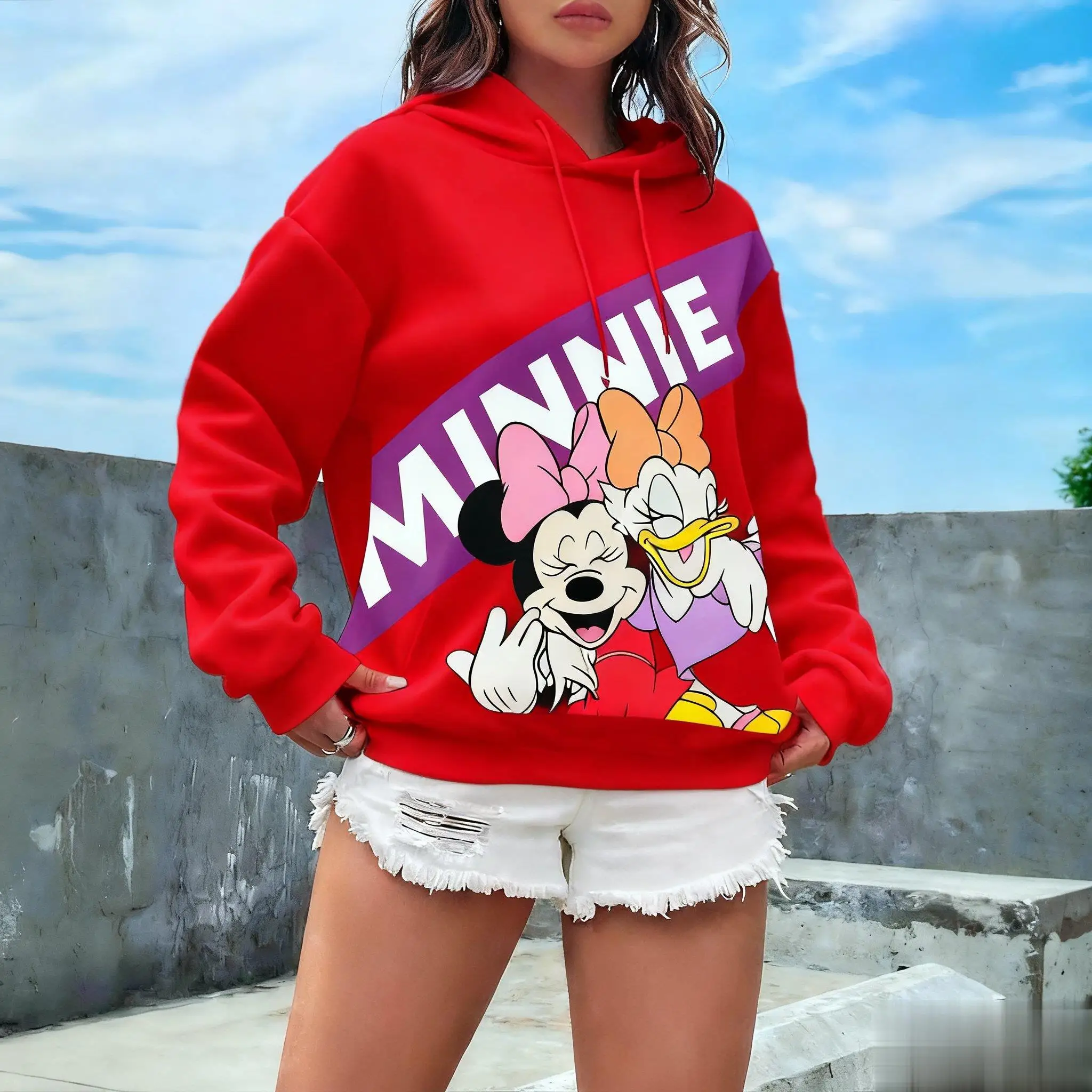 Felpa con cappuccio Disney Minnie Mouse uomo donna pullover con stampa cartoon casual streetwear autunno inverno moda Y2k maniche lunghe