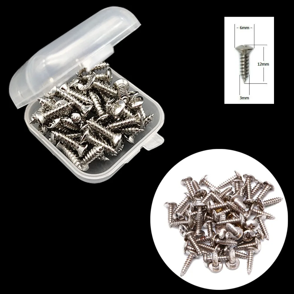 50pcs/set Useful Metal Electric Guitar Pickguard Screws Bolts Fasteners Guitar Plate Screw Cross Slot with box Fixed Screw