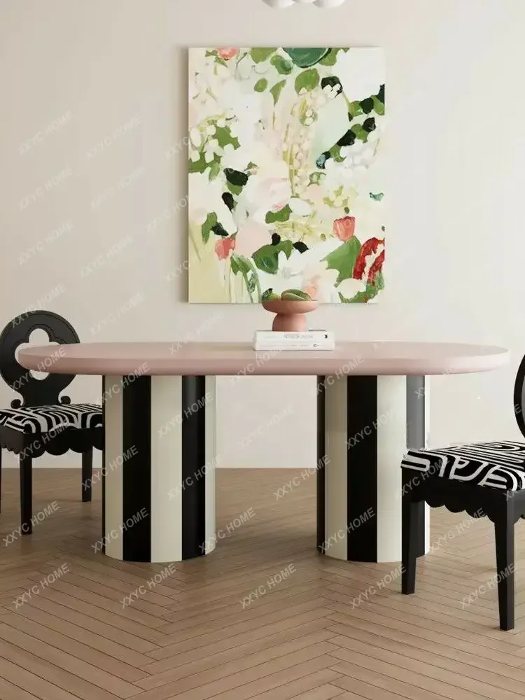 XXmedieval cream style dining table oval solid wood pink minimalist design creative reception