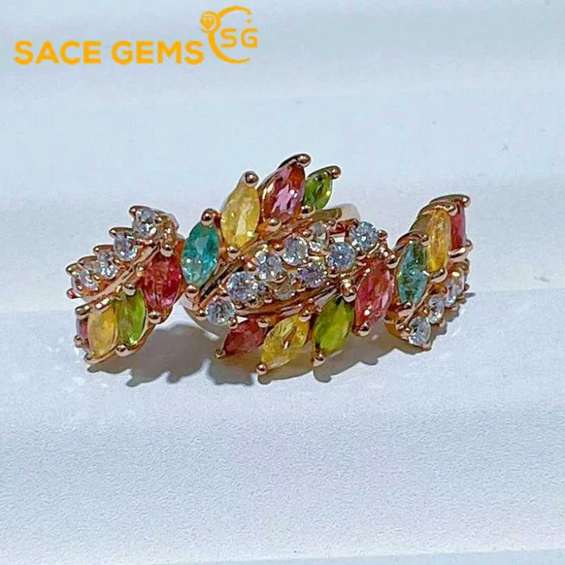 

SACE GEMS New Trend 925 Sterling Silver Raw 2.5*5MM Natural Tourmaline Rings for Women Engagement Cocktail Party Fine Jewelr