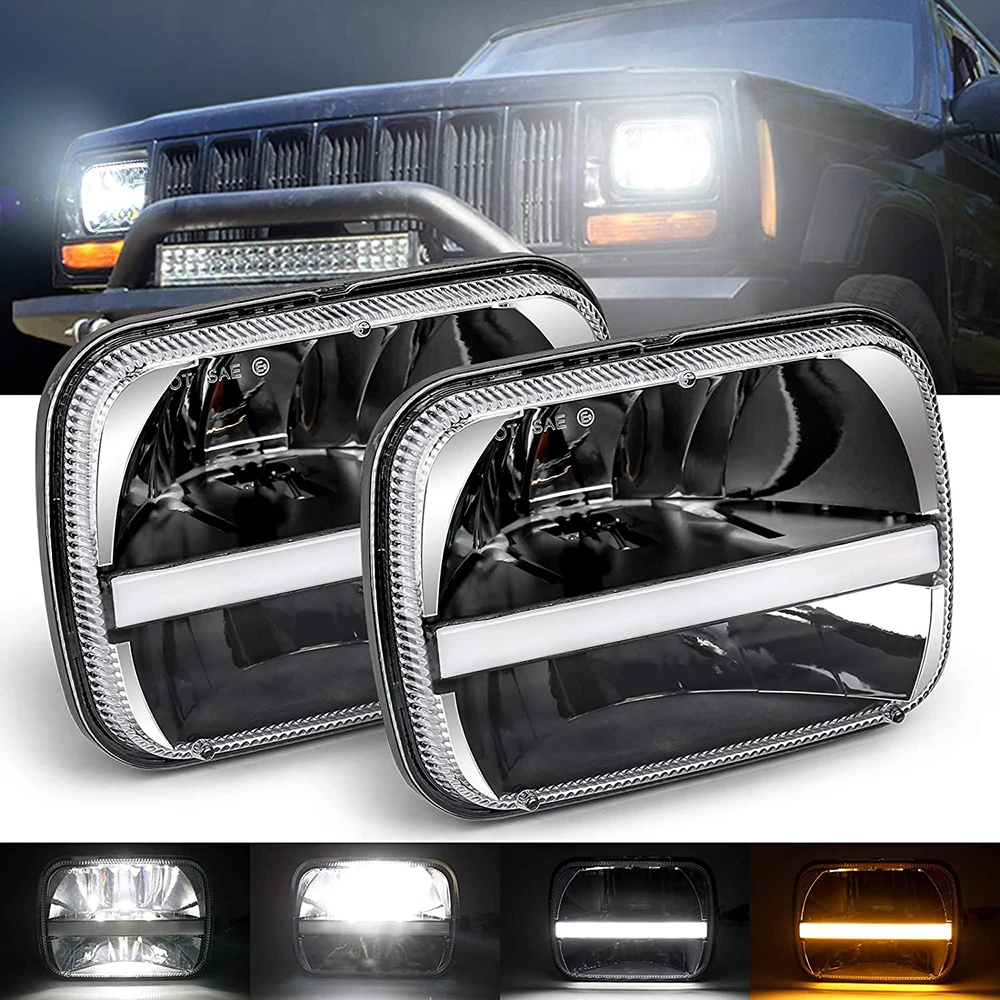 

H6054 LED Headlights 5x7 inch Sealed Beam Amber white DRL for -Jeep-Wrangler