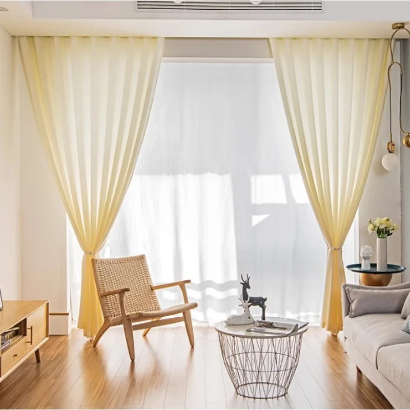 New Simple Yellow To Soften The Dazzling Light Semi-blackout Curtains Living Room Bedroom Balcony Curtains