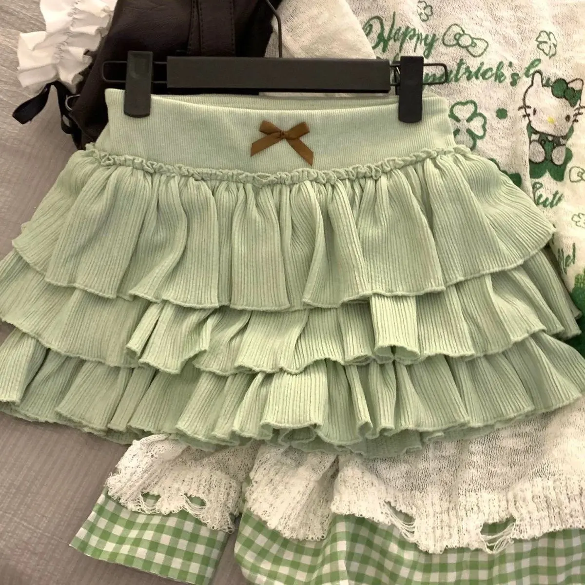 

Harajuku Lolita Style Mini Skirt Women Sweet Cute Bow Ruffles Mesh Kawaii Y2k Skirts High Waist Cake Skirts Faldas Tiered Skirt