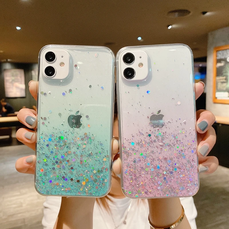 Luxury Glitter Transparent Phone Case For iPhone 11 12 13 14 15 Pro Max XS X XR 7 8 Plus SE 2020 Mini Soft Bumper Back Cover