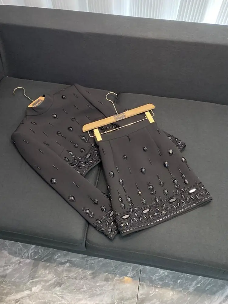 Faionable Conjunto de falda y top ort con adornos pesados Conjunto de dos piezas Star Sle Commute Wind para mujeres de 25 a 35 años