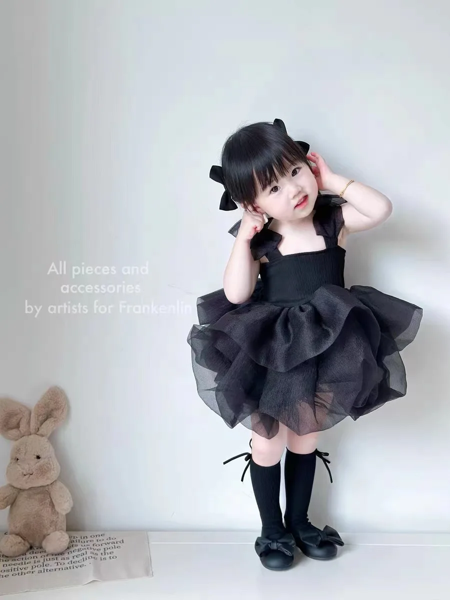 1-7 Year Baby Girl Princess Dress 1st One Year Birthday Party Dress Toddler Girl Clothes Summer White Black Infant Girl Dresses