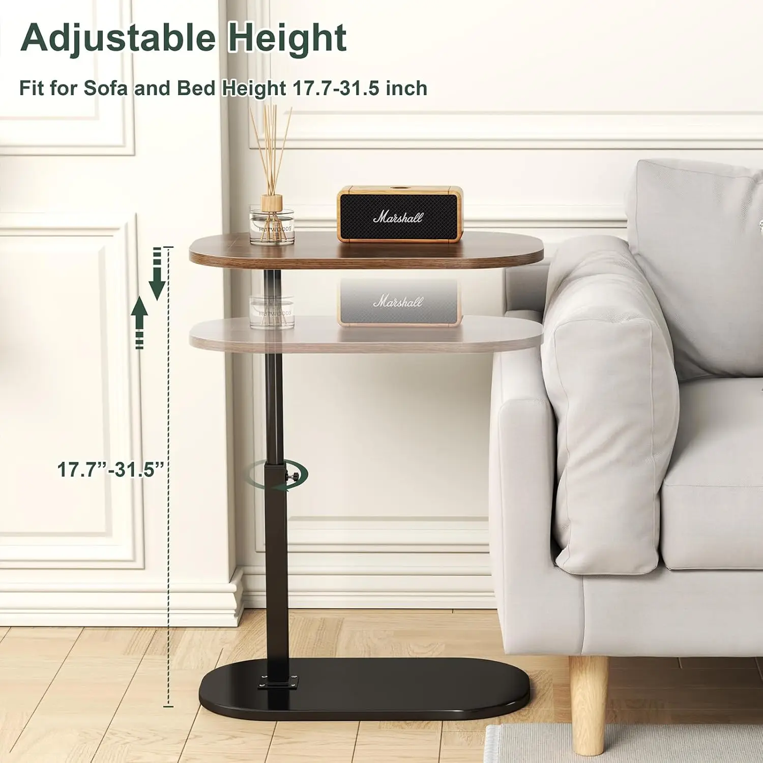 C Shaped Side Table Multifunctional Foldable Bedside Table Tea Table for Home and Office Height Adjustable Sofa Bed End Table image 2