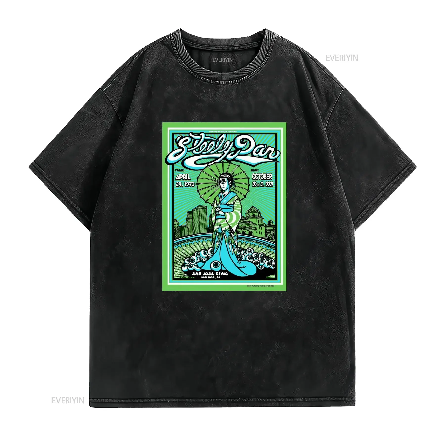 Vintage Retro Steely Dan Rock Band Psychedelic Geisha Print Casual T Shirt vintage Washed designer clothes homme Comfortable