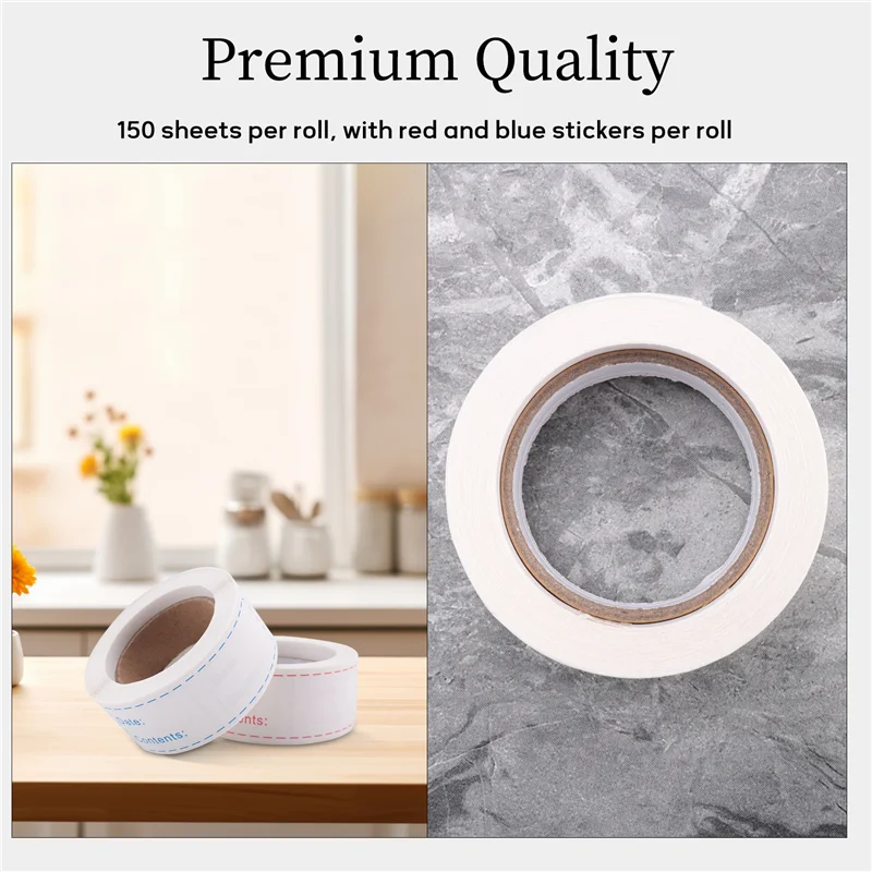 ABJY-300Pcs ملصقات الفريزر القابلة للإزالة 1 × 3 بوصة ملصقات تخزين المواد الغذائية، ملصق ورقي لفريزر الثلاجة سهل التنظيف