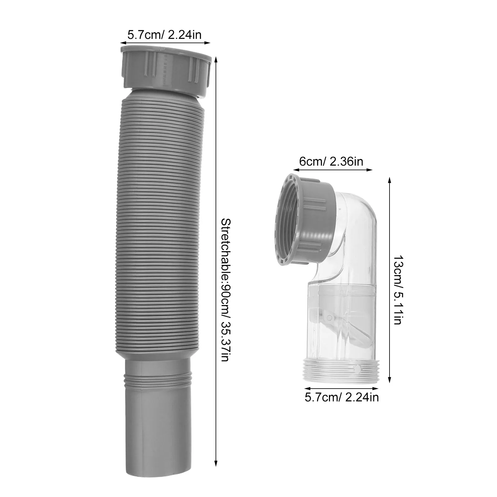 1Set Sink Drain Pipe Kit Anti-Odor Bathroom Kitchen Drainage Elbow 35.4 Inch Flexible Expandable P-Trap Pipe Kit Compact
