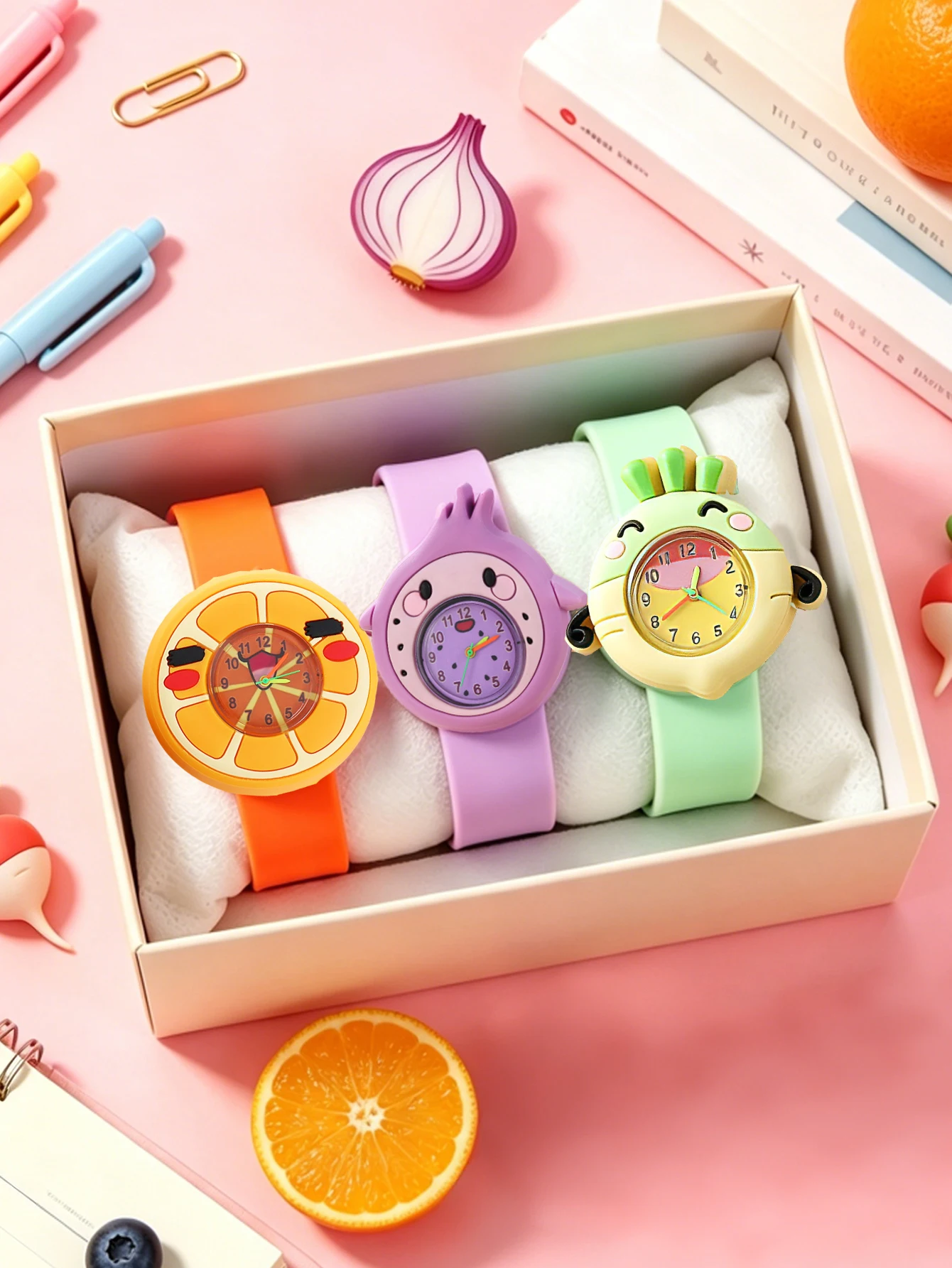

1Pcs/Set Kids Cute Fruit Silicone Watch, No Box for Back To School, Vacation & Holiday Wear（3pcs/set））