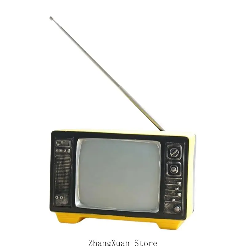Nostalgische Tabletop-Akzent-TV-Figur für Heimbüro-Regaldekorationen, Fernsehreplikate aus Harz mit Used-Look, 3XUF – Detail 2