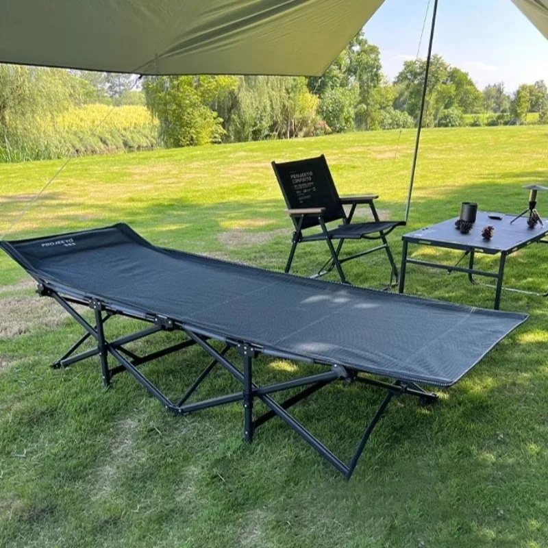 Outdoor Folding Camp Bed Portable Hiking Single Thick Adjustable Trekking Sleeping Bed Overnight Collapsible Camping Cots