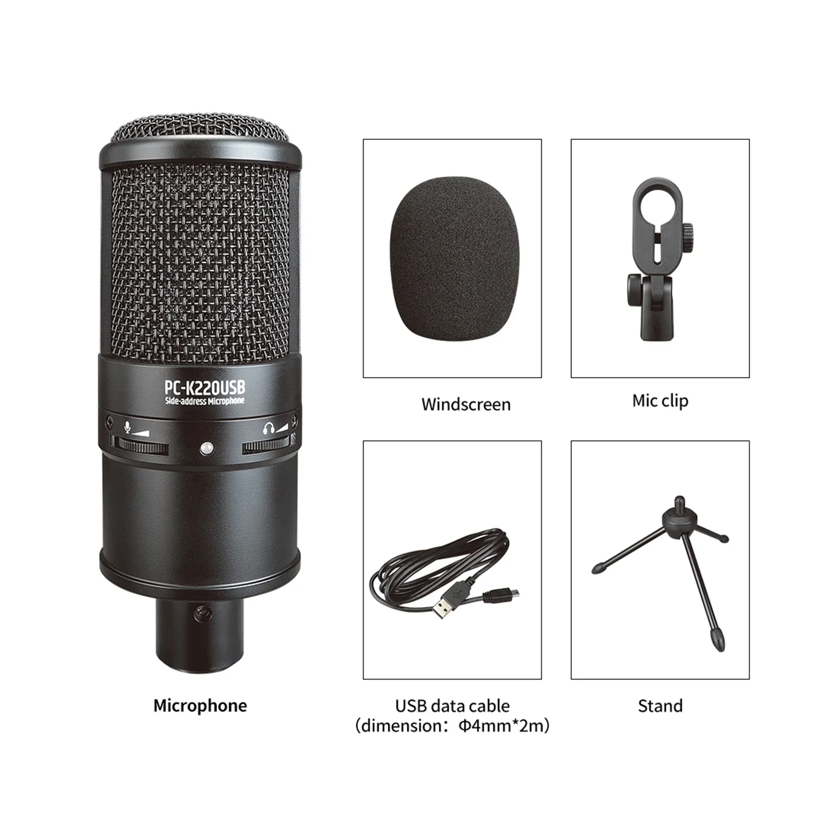 

In stock For PC-K220 Stylish Desktop Design USB Cardioid Condenser Recording Microphone for Laptop/MAC/PC for Studio Streaming