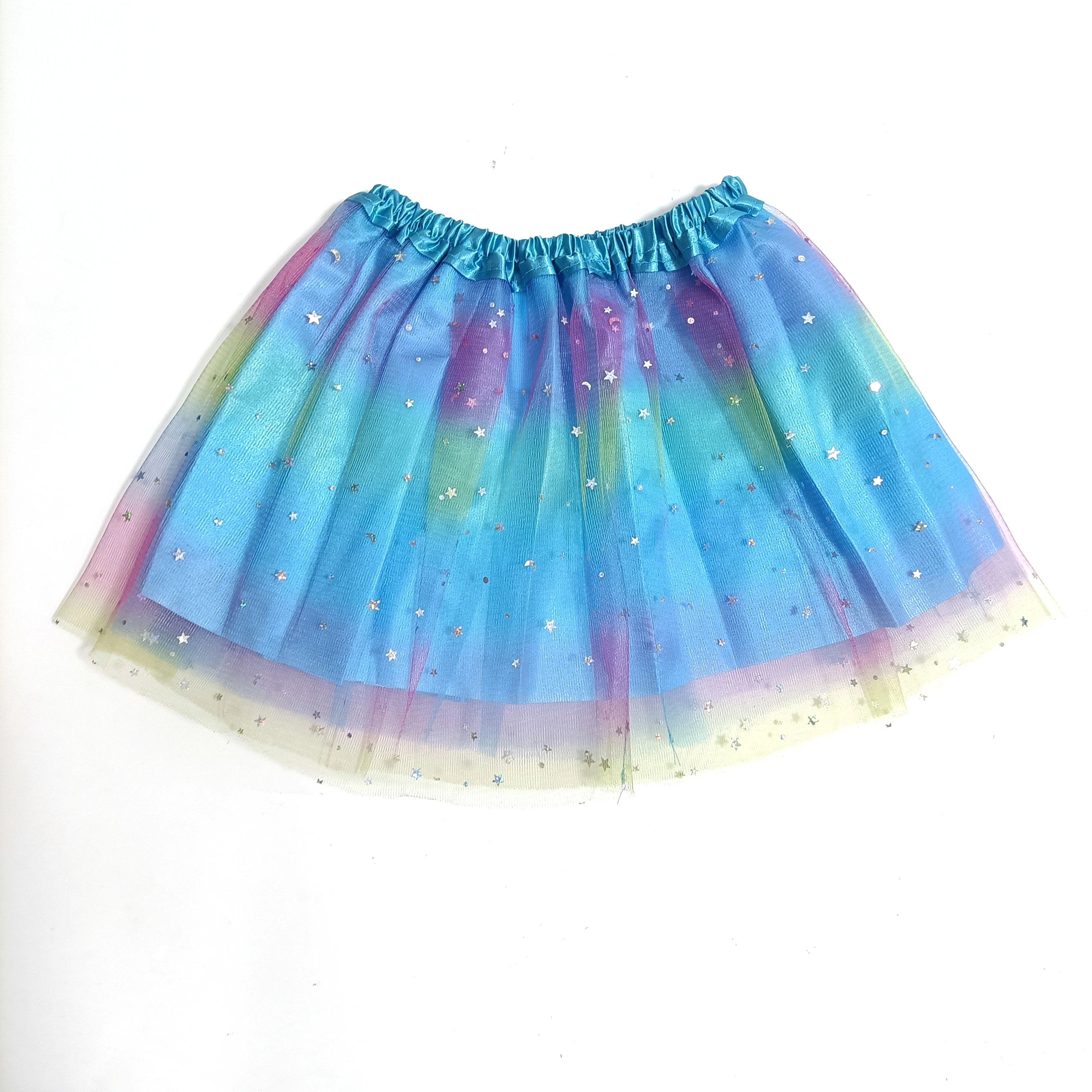 Gradient Color Mesh TUTU Skirt with a Small Short Skirt Featuring Sparkling Stars and Moon Patches
