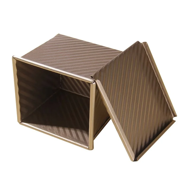 Square Baked Toast Box Loaf Pan Non-Stick Baking Bread Mould Cake Toast Box With Lid Gold Carbon Steel Baking Tray Baking Tool