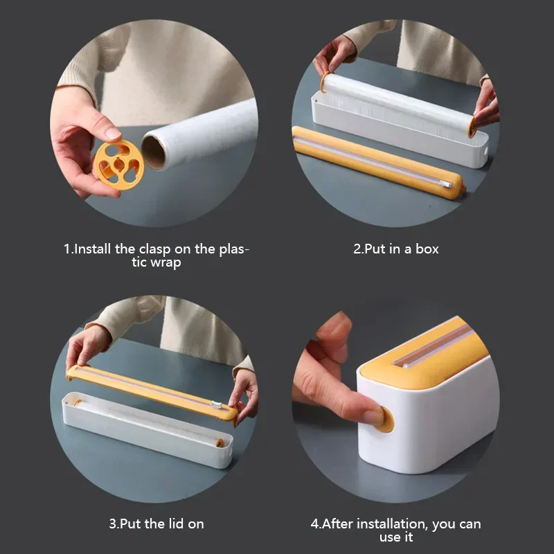 2 In 1 Magnetic Food Film Dispenser With Cutter Storage Box Aluminum Foil Stretch Film Cutter Kitchen Food Preservation Tools