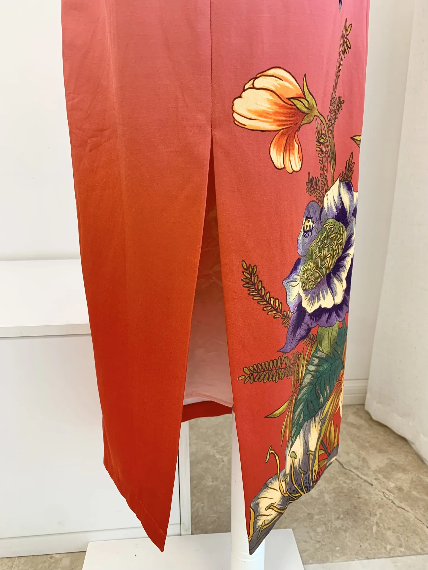 Vestido longo feminino gradiente flor estampado sem alças de linho e viscose