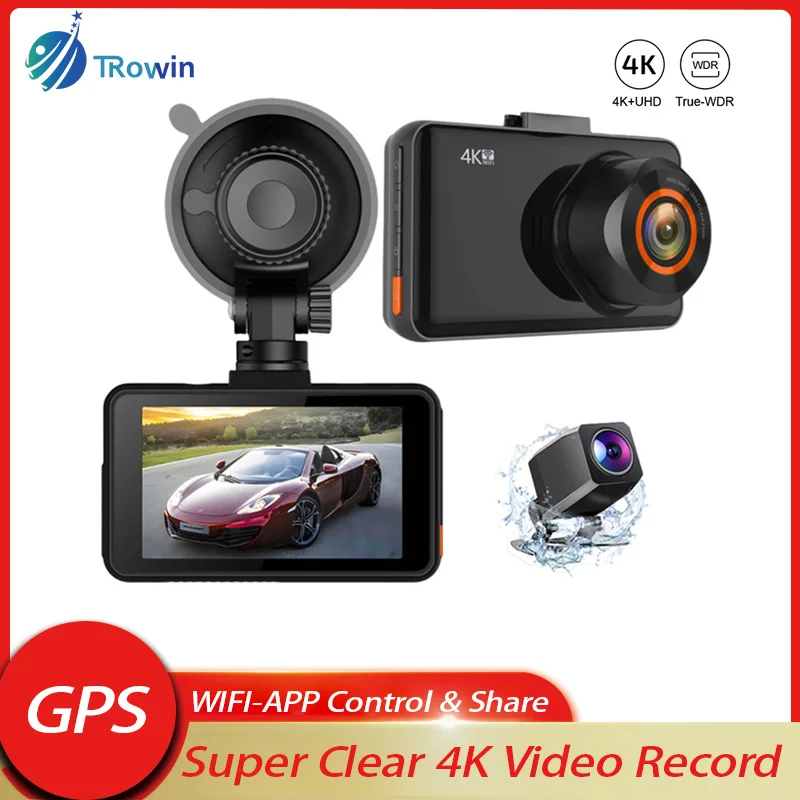 

4K+1080P Dash Cam WiFi APP Control GPS Car Recorder Night Vision Front Rear Wide Angle Auto Video Camera Black Box