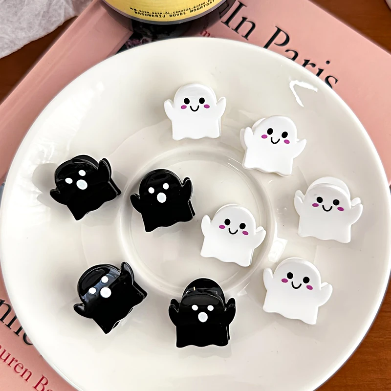 New Cute Back White Acrylic Mini Ghosts Hair Clip Funny Cartoon Hairpins Headwear Halloween Series Festival Hair Accessories