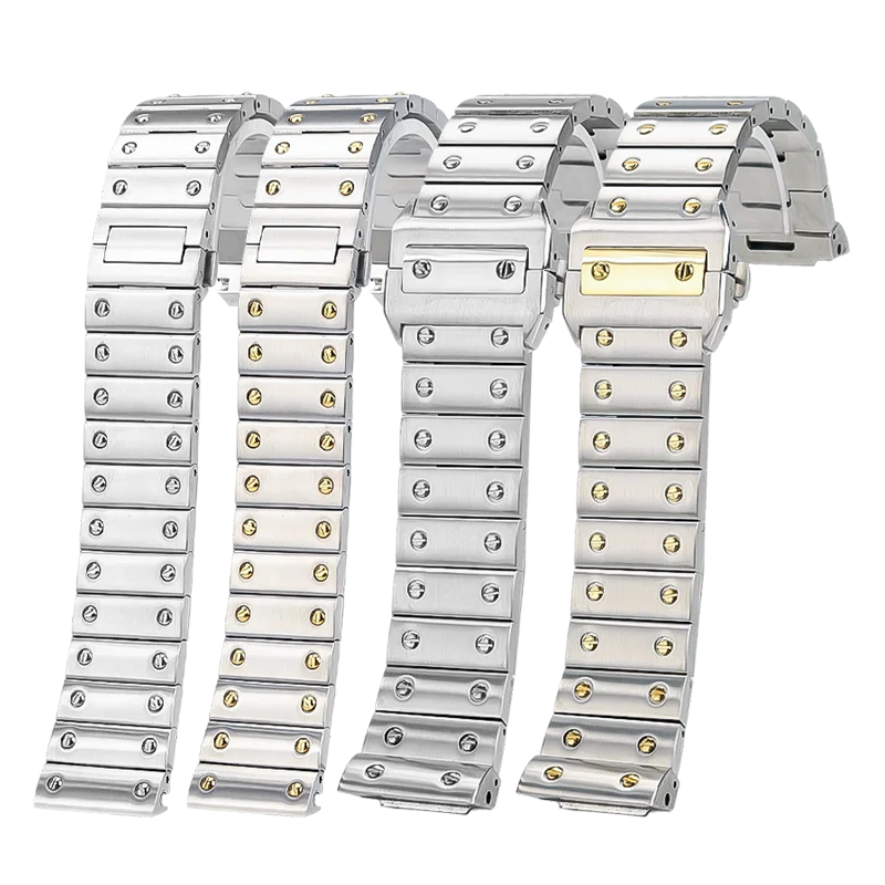 برشام حزام ساعة اليد لكارتييه Santos100 الفولاذ المقاوم للصدأ الرجال معصمه المعدني استبدال سانتوس 100 الفضة الذهب حزام الساعات 20 مللي متر 23 مللي متر