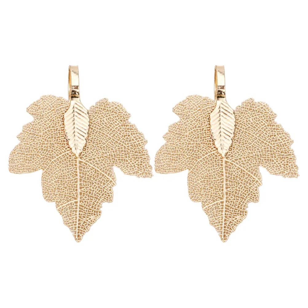 

2 pcs Electroplated Leaf Vein Pendants Golden Alloy Accessories for Necklace Bracelet DIY Charm Set Durable Metal Craft Jewelry