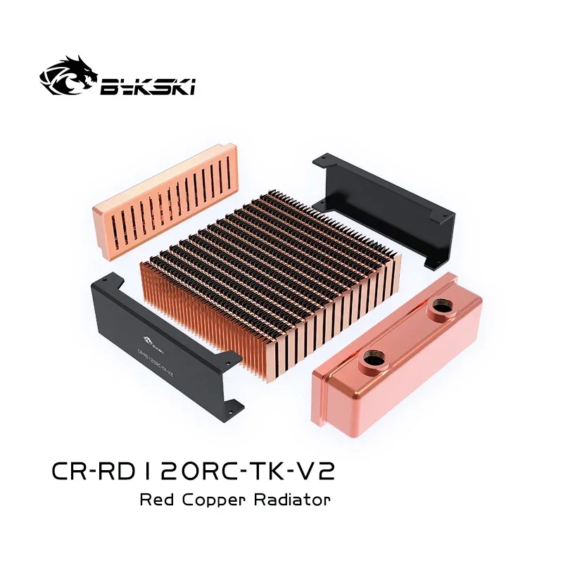 Bykski 40mm Thickness Copper Computer Radiator 120/240/360/480mm, 2 Layers 12 FPI Water Cooling Heatsink For 120mm Fan