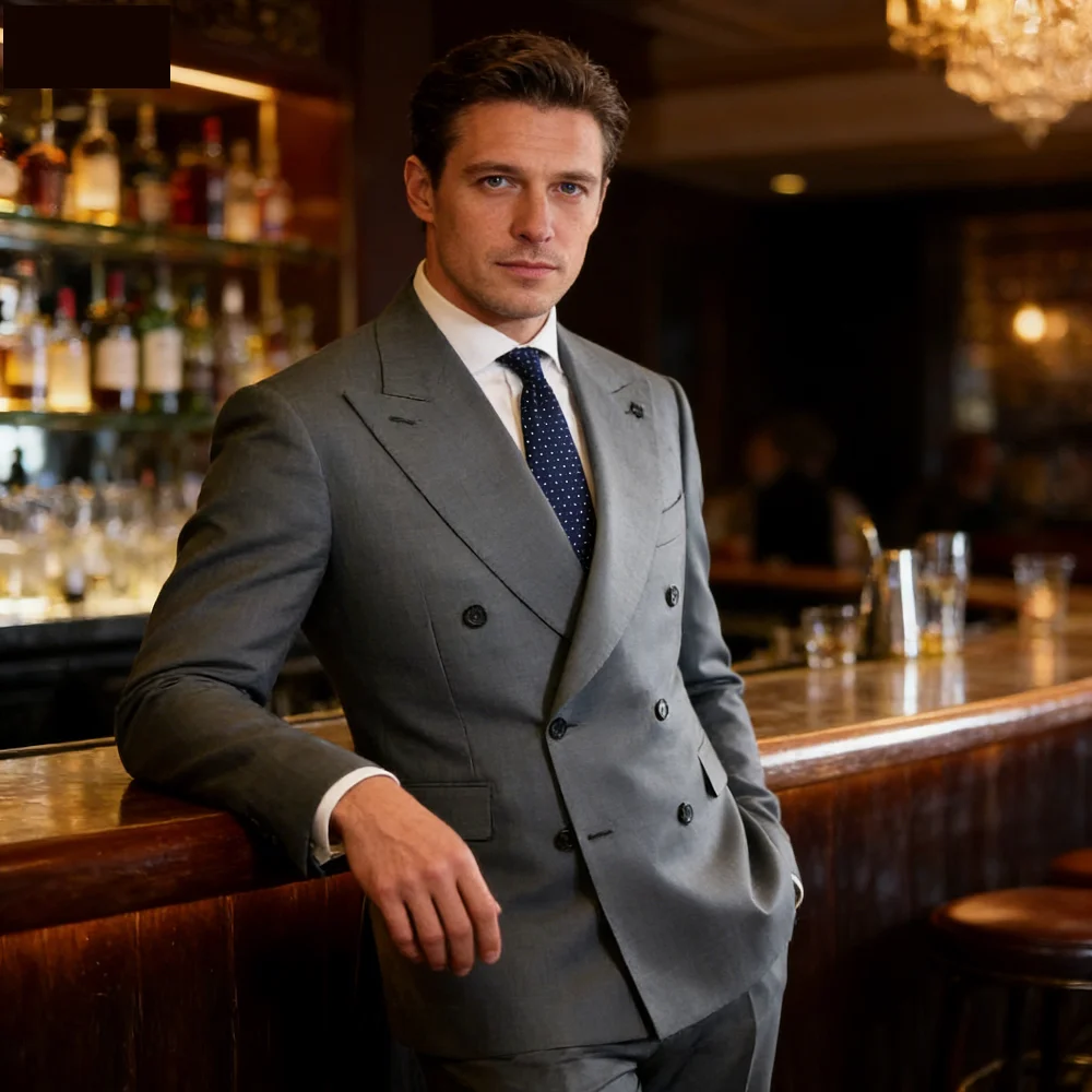 

Men's Wedding Formal Jacket Slim Fit Peak Lapel Double Breasted Business Blazer Coat Elegant Outerwear for Men