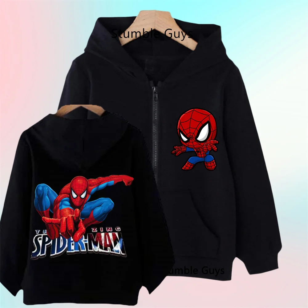 2026 Trendy Spider Zip Up Hoodie for Kids, Boys Long Sleeve Zipper Hooded Sweatshirt, Front & Back Cartoon Print