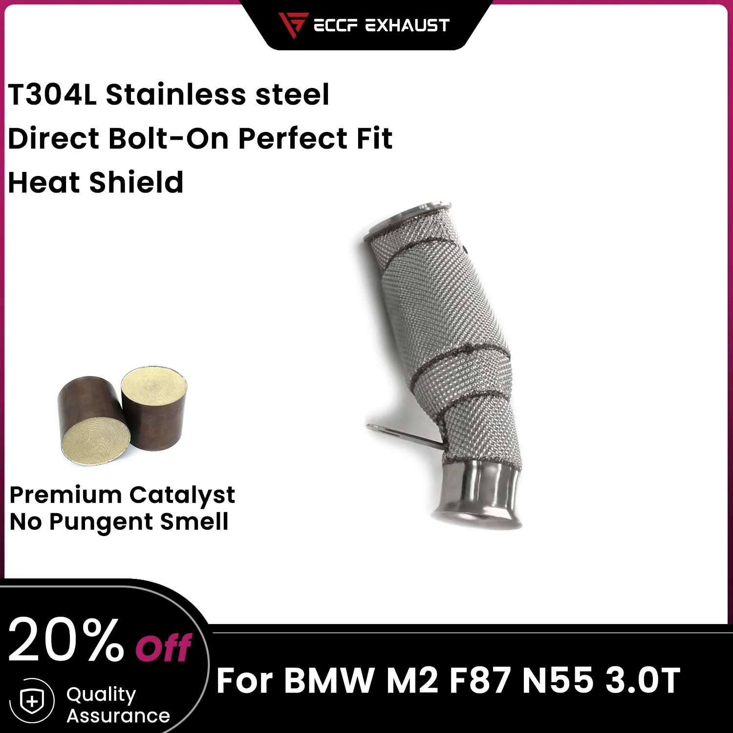 

Sports Downpipe With Heat Shield For BMW M2 F87 N55 3.0T Aggressive Exhaust Sound High Flow Performance Upgrade