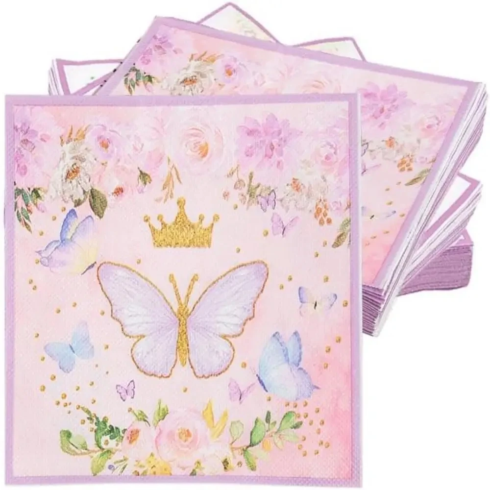 20 Pcs Butterfly Napkins Paper Pink Party Paper Disposable Colorful Garden  Hand Towels for Wedding Birthday Party Supplies