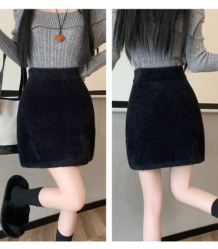 

Черная вязаная юбка А-силуэта с высокой талией, женская модная новинка 2025 года, удобная для повседневной носки, из прочного материала, в корейском стиле